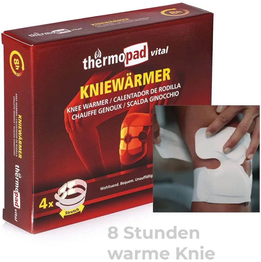 Kniewärmer Produktverpackung und Kniewärmer im Einsatz