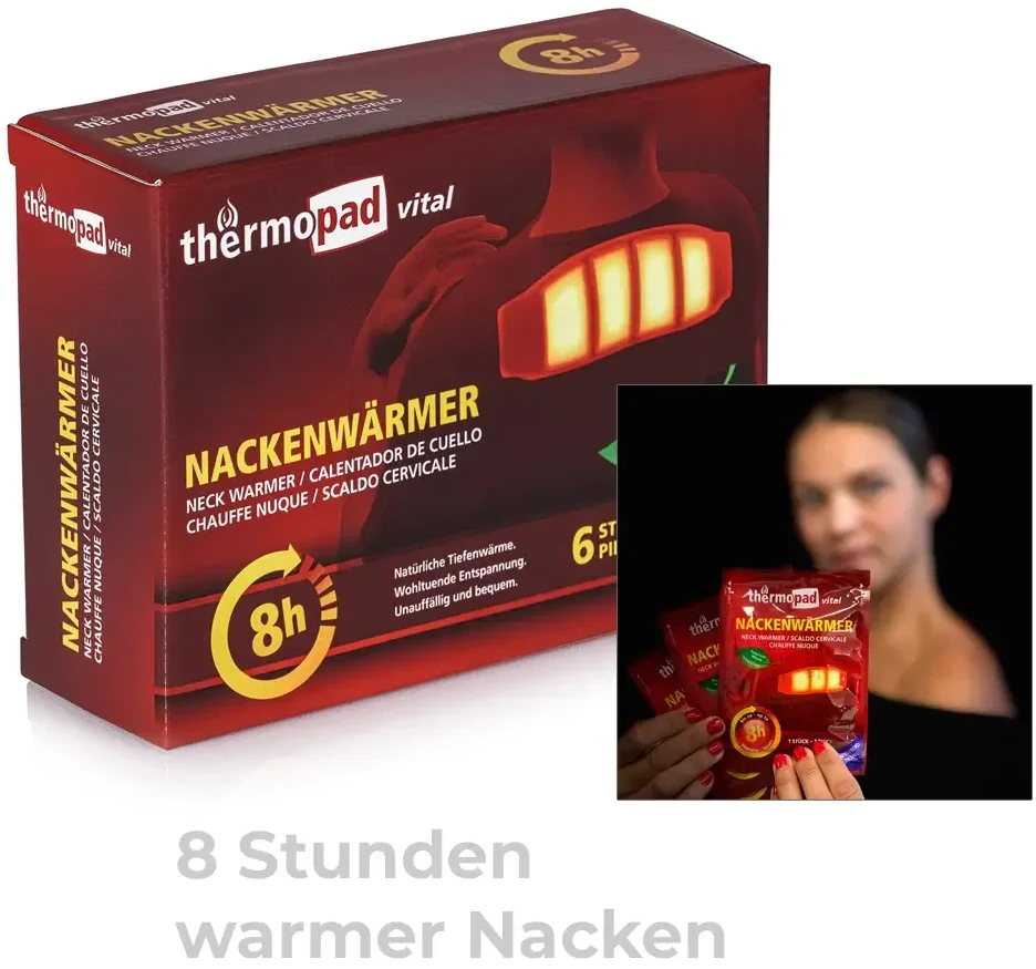 Nackenwärmer Produktverpackung und Nackenwärmer im Einsatz