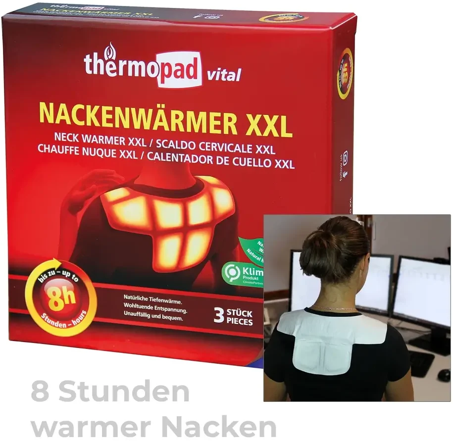 Nackenwärmer XXL Produktverpackung und Nackenwärmer XXL im Einsatz